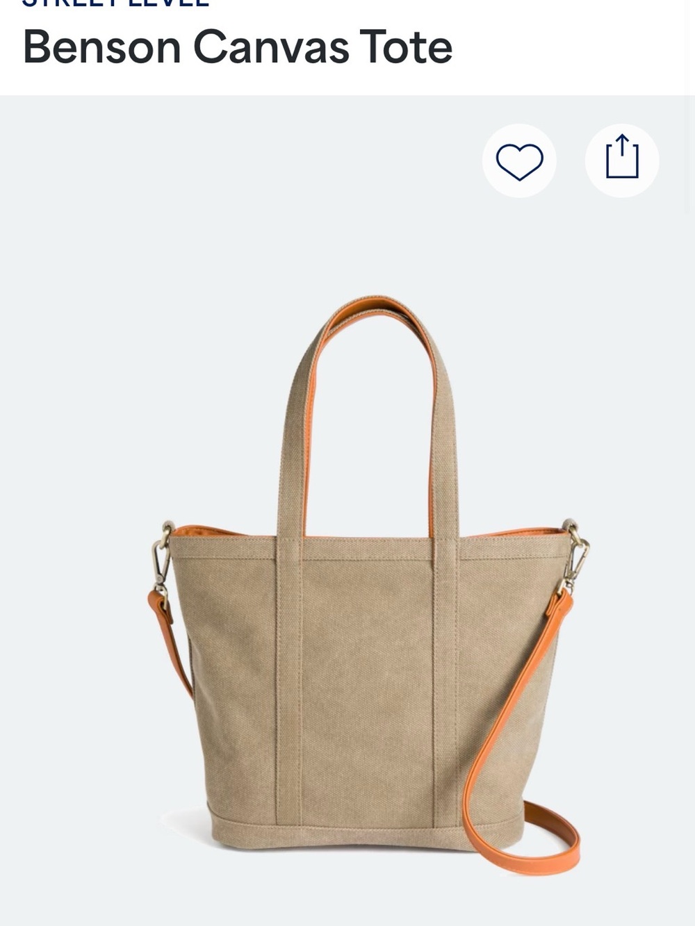 Street Level Canvas Tote in Taupe with Orange Trim